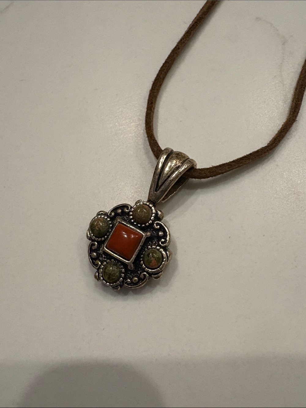 Vintage Premier Designs Jasper Reversible Square Pendant Cord Necklace